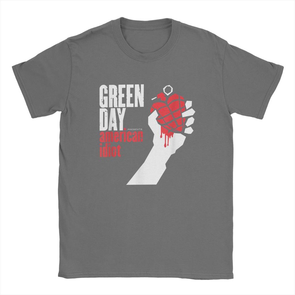 Мужские футболки Green Days American Idiot Vintage Pure Cotton Tee Shirt Short Sleeve Harajuku Hip Hop Fans T Shirts Round Gate
