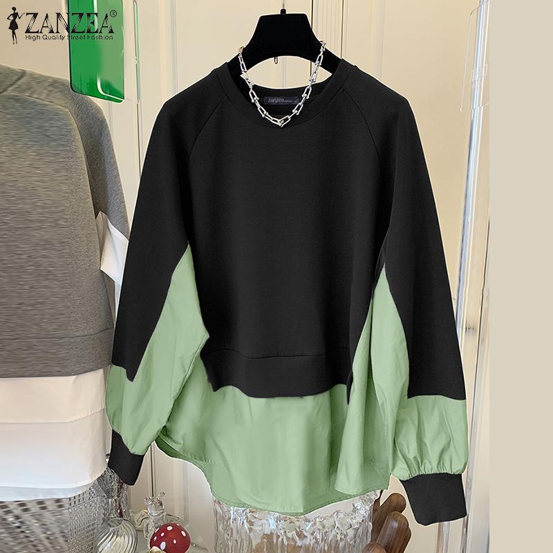 ZANZEA Женские осенние свободные свитера с круглым вырезом и длинным рукавом контрастного цвета