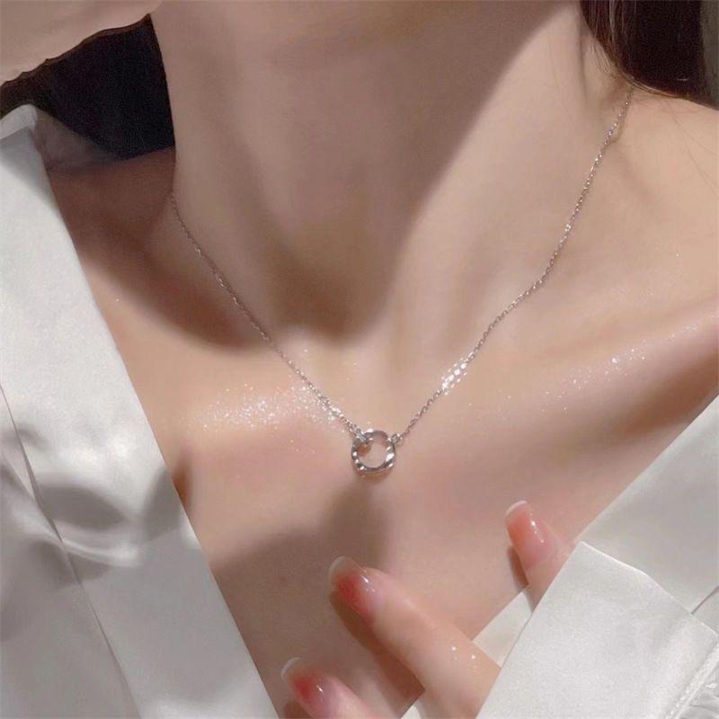 Ожерелье для пары Mobius Intertwined Round Zirconia Цепочка на ключицу Легкая роскошь Панк Геометрические Сладкие Крутые Ювелирные изделия Вечеринка Подарок