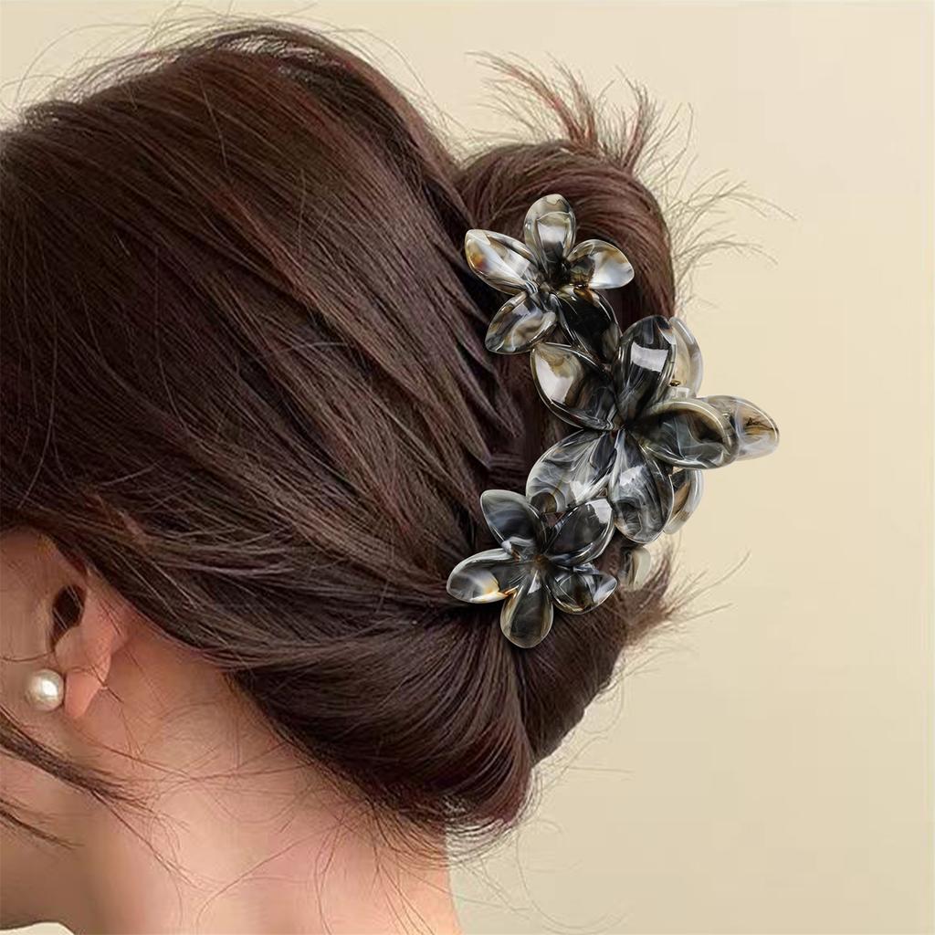 Элегантный мраморный зажим-краб для волос с франжипани, многоцветный вариант, практичный полимерный аксессуар для волос на каждый день