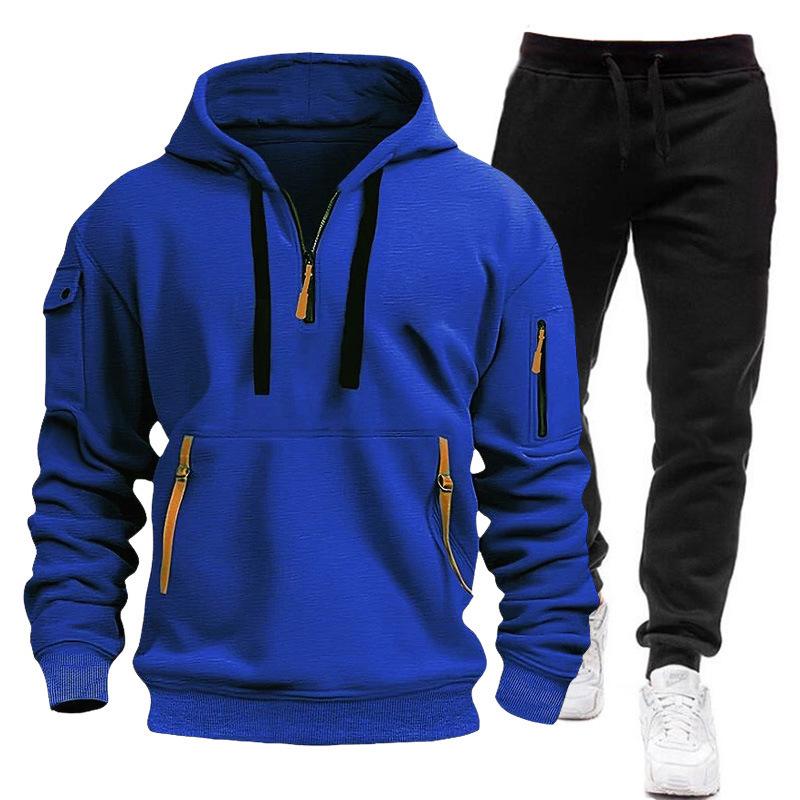 2025 Men's Multi-Pocket Zipper Hoodie Sweatshirt Set - Autumn Sportswear, Plain