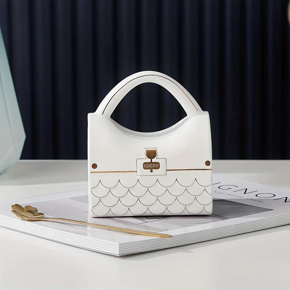 Кружка в форме сумки с ложкой Дизайн сумочки Керамические кружки Офисная домашняя кофейная чашка Десертная чашка для послеобеденного чая Посуда для напитков Изысканные подарки