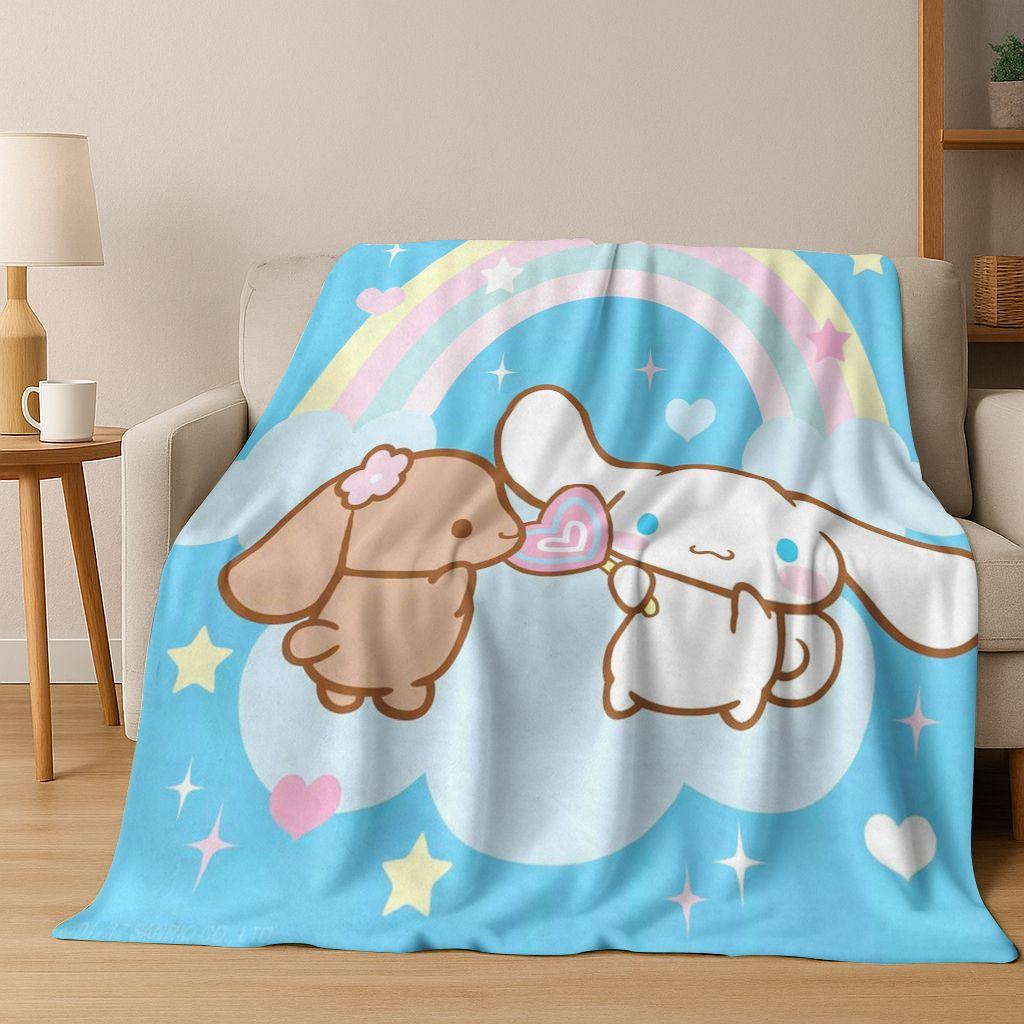 2026 New Cute Cinnamoroll Pompompurin Sanrio Cartoon Flannel Blanket,Warm and Cozy Soft Throw Blanket for Home Bedroom Bed Sofa