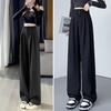 Women Pants High Waist Straight Wide Leg Trousers with Pockets Button Zipper Fly Solid Color Loose Fit Suit Pants Work Wear