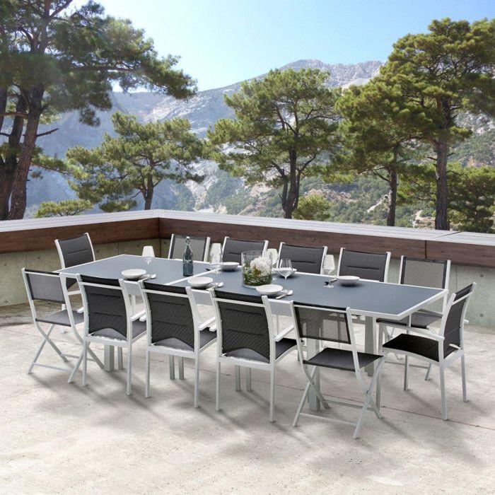 Salon de jardin Ensemble Modulo T 8/12 + F 8 + C 4 Full Verre Blanc Wilsa Garden