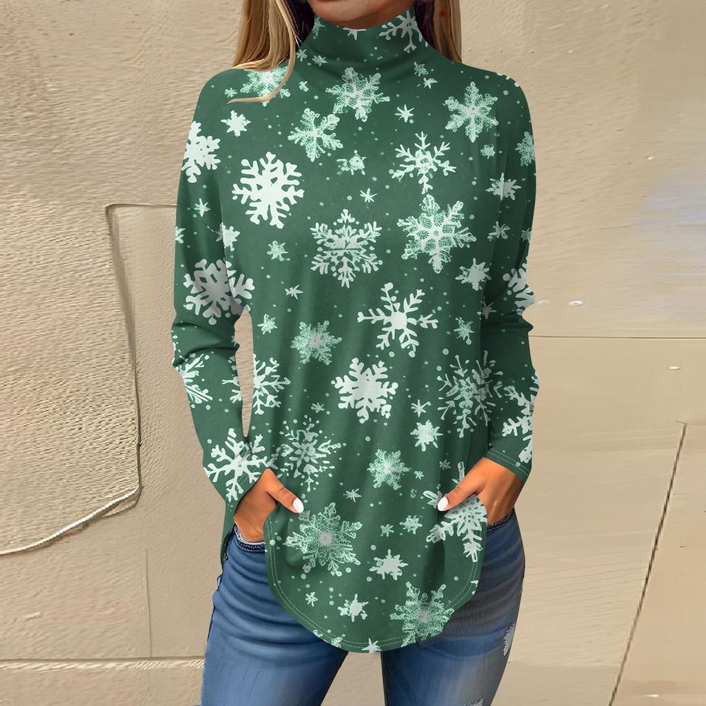 Tee Shirts For Women Fall Casual Long Sleeve Shirts Sweatshirt Vintage Printed High Neck Top Pullover