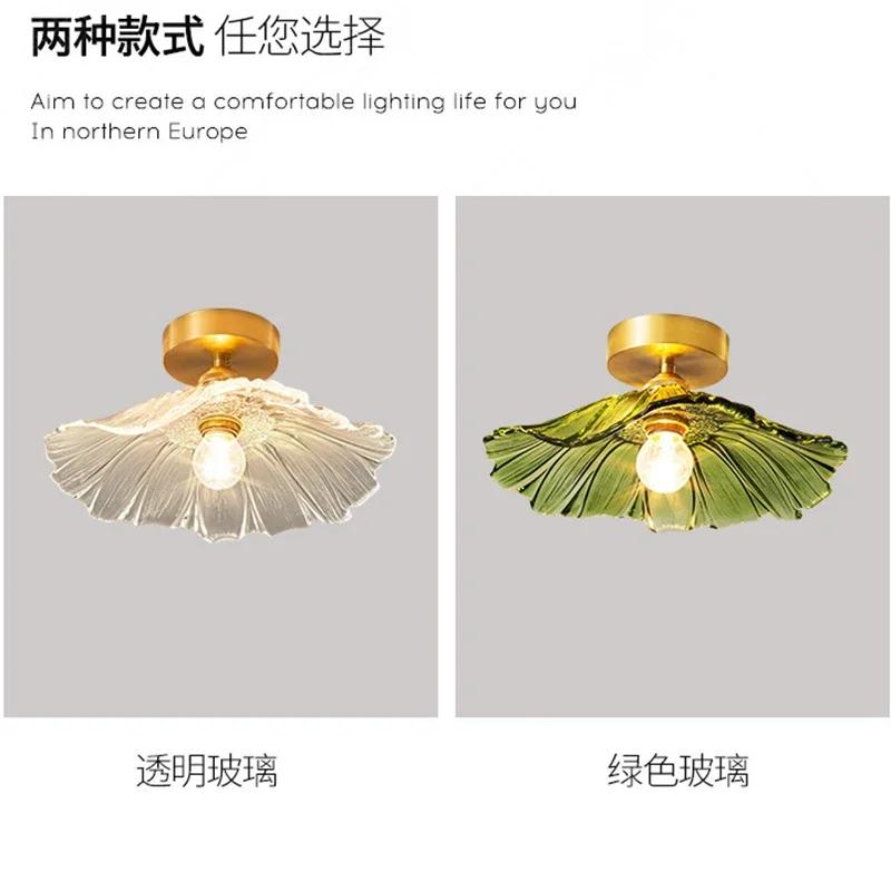 Изысканный светодиодный потолочный светильник из стекла в виде листа лотоса, теплый свет, светильник для прихожей, коридора, ретро, освещение для интерьера гостиной