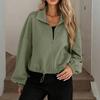 Women's Fashionable Solid Color Long Sleeved High Neck Zipper Hem Drawstring Pocket Loose Baseball Jacket