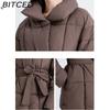 BITCED Укороченная хлопковая куртка Зимняя Свободного кроя Повседневная Теплая Стойка воротник С поясом Хлопковая куртка