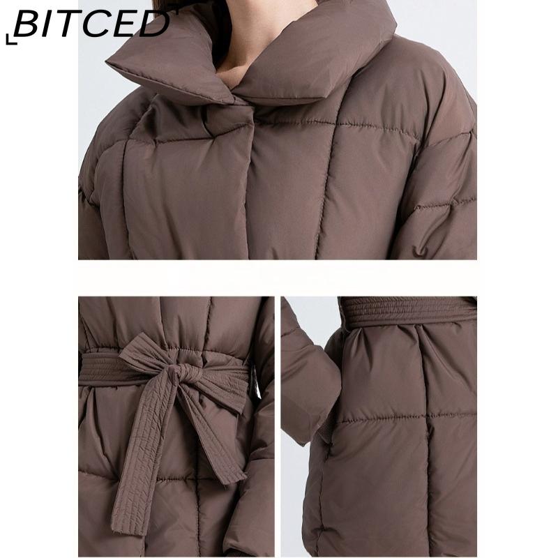 BITCED Укороченная хлопковая куртка Зимняя Свободного кроя Повседневная Теплая Стойка воротник С поясом Хлопковая куртка