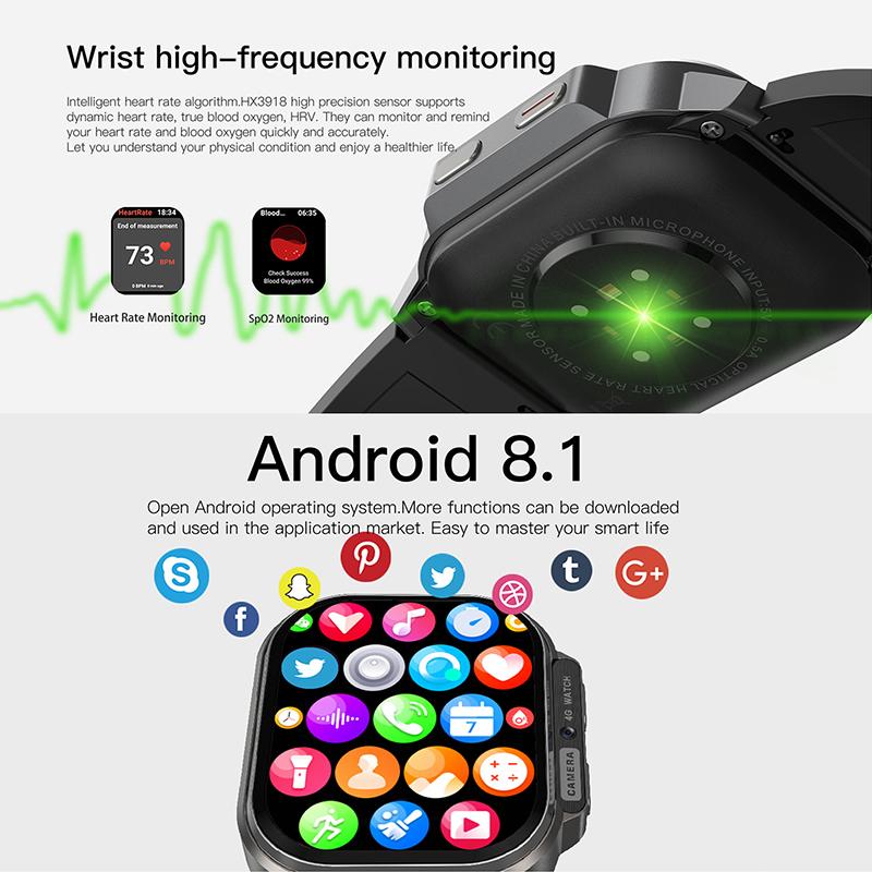 AMOLED экран 2.1 подключаемый GPS упражнения кислород крови HRV мониторинг сердечного ритма 4G телефон часы