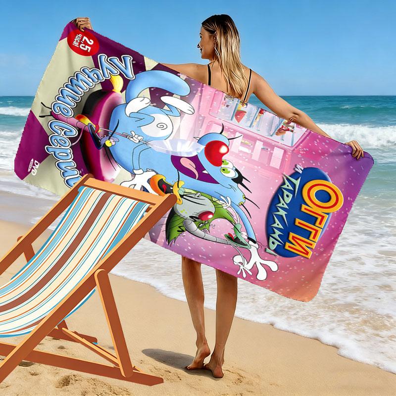Oggy Print Beach Towel, Large Soft Quick Dry Towel for Beach Camping Swimming