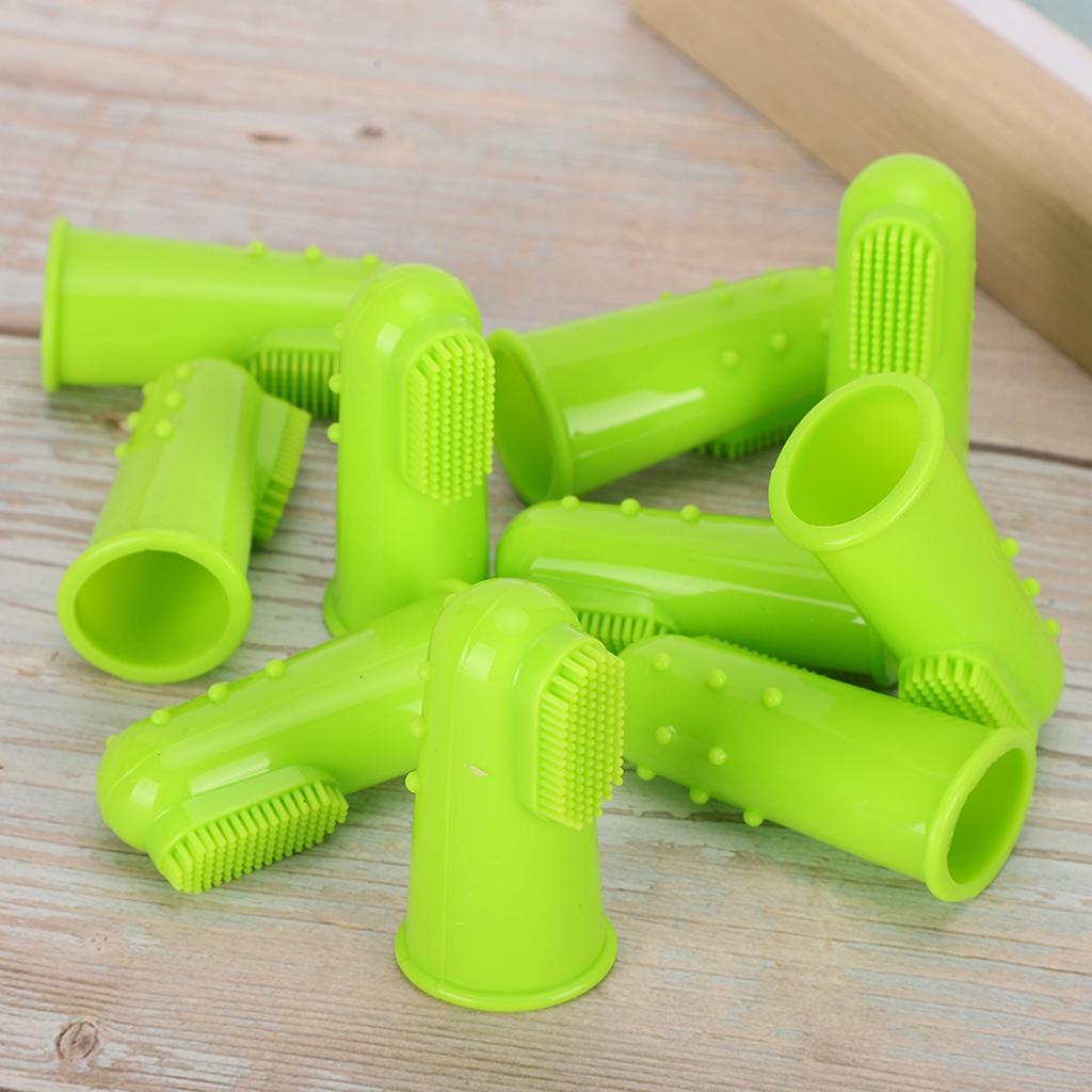 10PCS Silicone Soft Pet Finger Toothbrush Green Teeth Cleaning Tool for Cats DogsGreen
