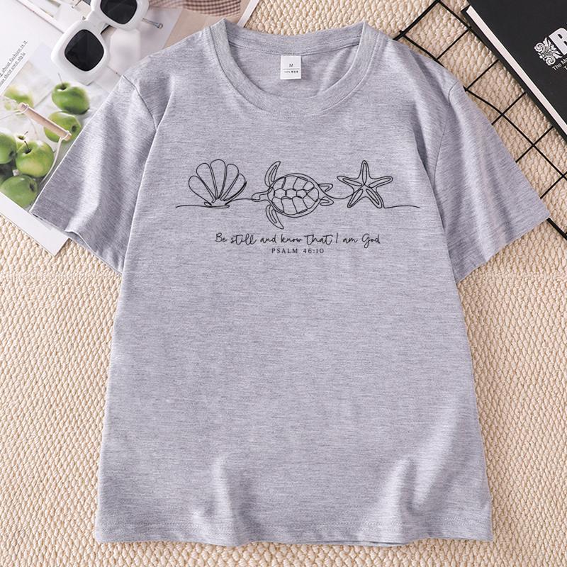 Be Still and Know That I Am God T Shirt Bible Verse T Shirt Casual Round Neck Seashell TShirt Cotton Short Sleeve Round Neck