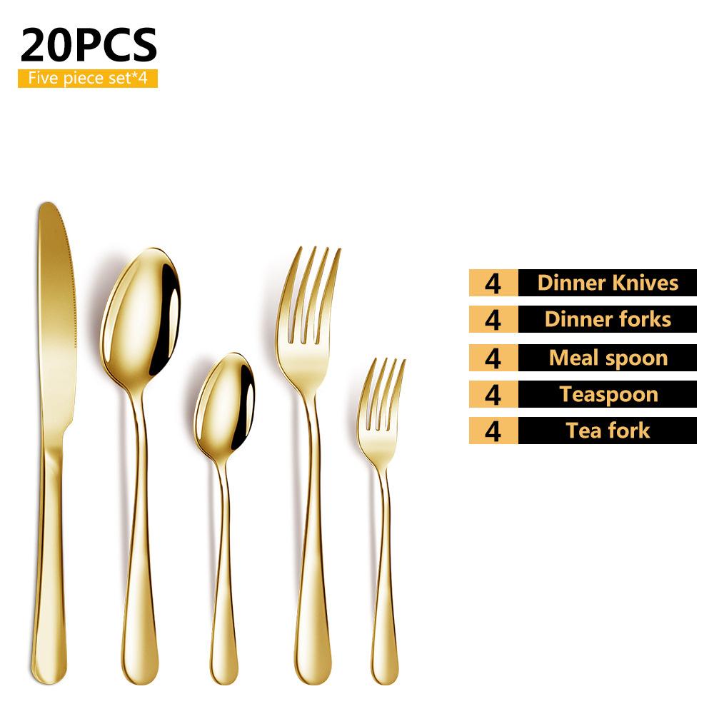 20 шт., набор столовых приборов из нержавеющей стали 410, черный, золотой, нож из нержавеющей стали, вилка, ложка, столовая посуда, набор столовых приборов, праздничная кухонная посуда, подарок