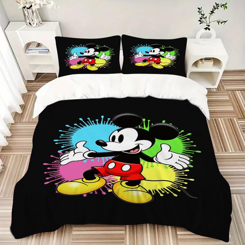 Mickey Mouse Celebration Print 3Pcs Bedding Setduvet Cover With 2 Bedropillowcase Home Birthday Gift