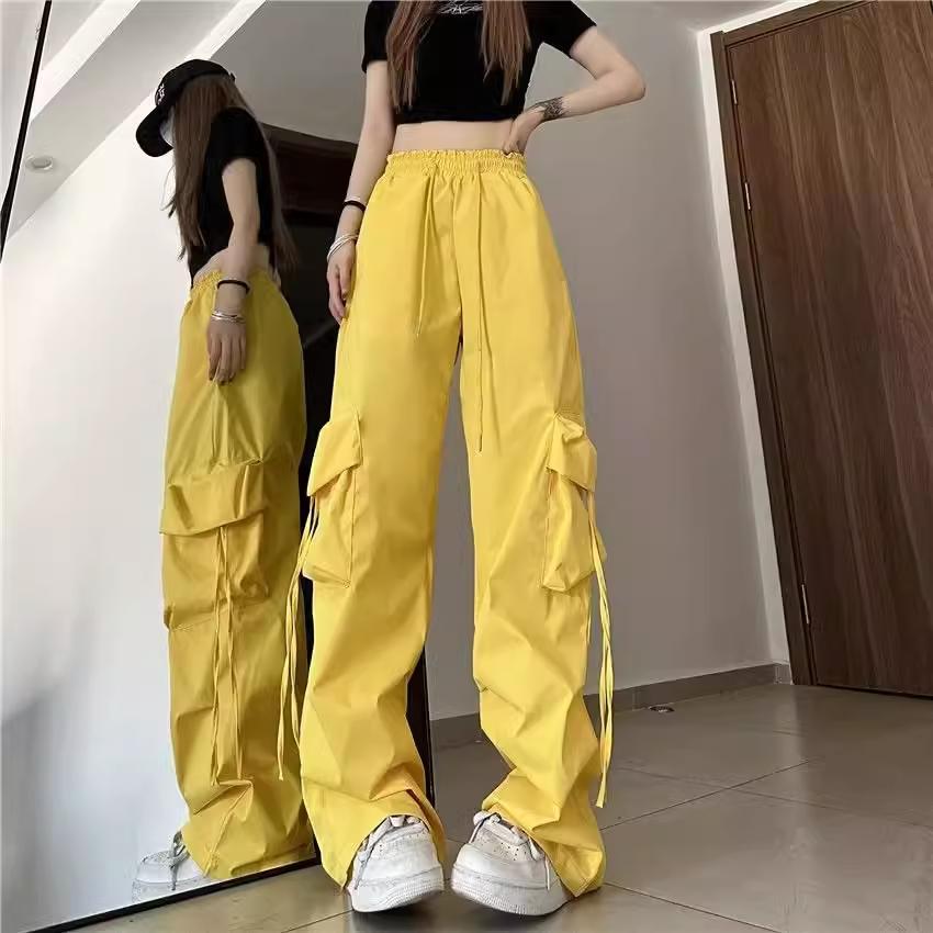 Beige Hip Hop Cargo Pants Women Harajuku Y2K Vintage Baggy Streetwear Oversize Wide Leg Parachute Trousers Female Korean Fashion