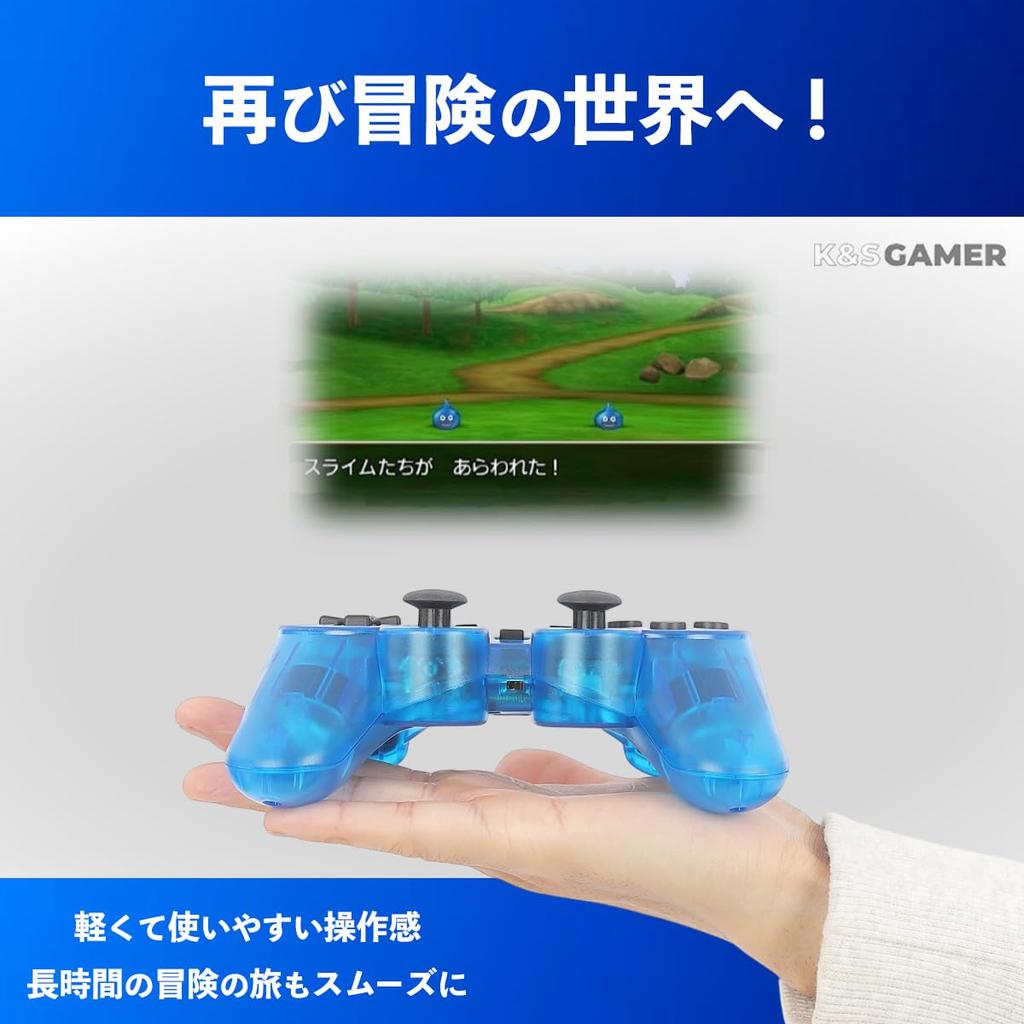 K&SGAMER PS2 Wireless Controller, PlayStation 2 Compatible Analog Controller (Clear Purple)