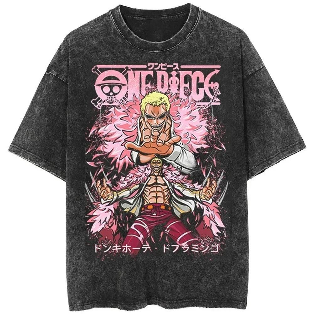 One Piece Tee Men Casual Oversized Washed Harajuku Tshirt Japanese Anime