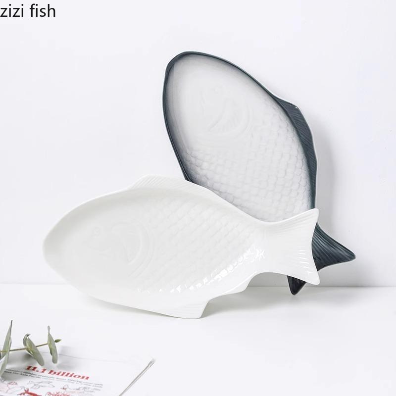 Fish Shape Ceramic Dinner Plate Creative Steaming Fish Plate Cooking Plate Fish Plates Sushi Dish Restaurant Specialty Tableware