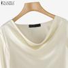 ZANZEA Women Vintage Satin Lapel Long Sleeve Irregular Hem Blouses