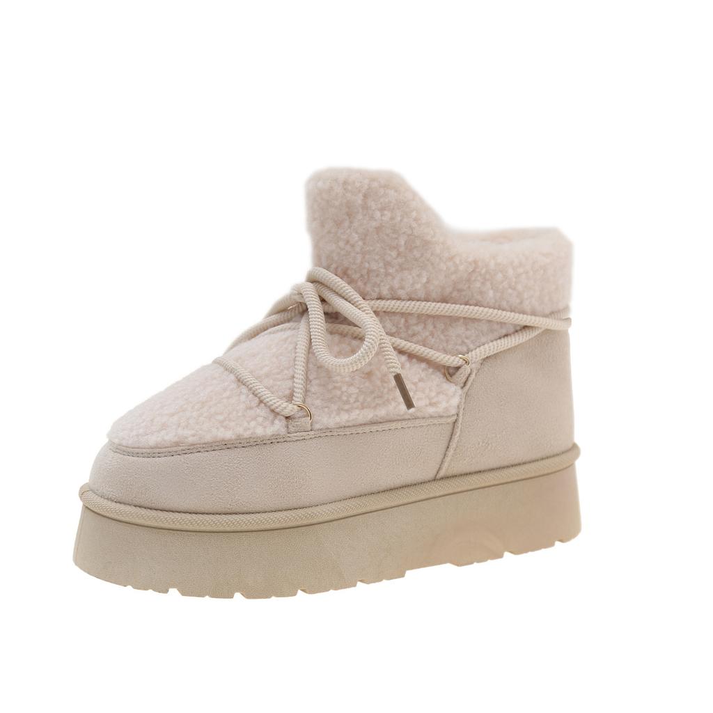 Мода 2025 Осень и Зима Новые Ботильоны на толстой подошве Искусственный мех Теплые Снежные ботинки Утепленные Ботильоны Плюшевые Теплые Повседневные Женские ботинки