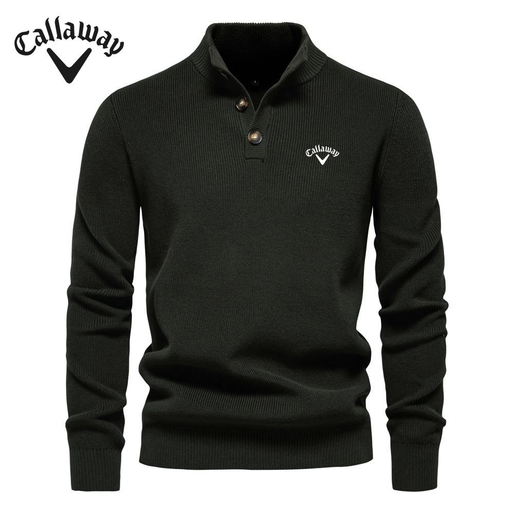 Callaway 2025 Осень и зима Новый вышитый свитер с воротником-стойкой, мужской высококачественный деловой свитер, однотонный повседневный вязаный свитер