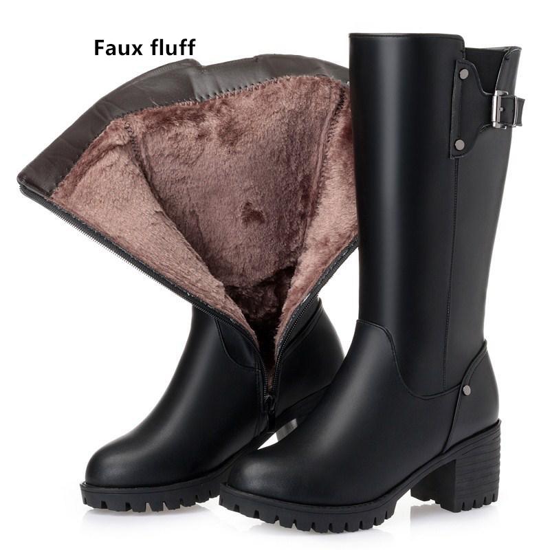 Female Winter Boots New Genuine Leather Female Boots Big Size Wool Booties Woman Non-slip
