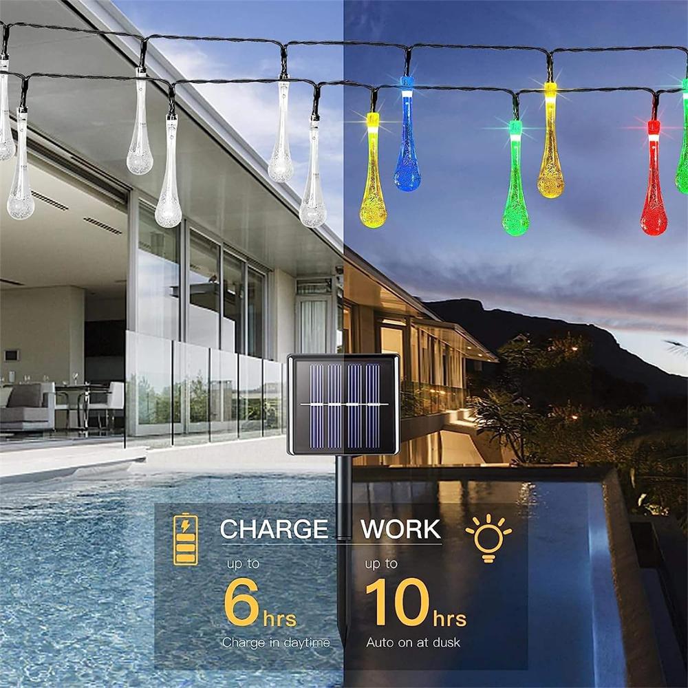 Solar Powered Water Drop Lights String Multicolor LED Outdoor Christmas Decor for Christmas Tree Holiday Wedding Party 881