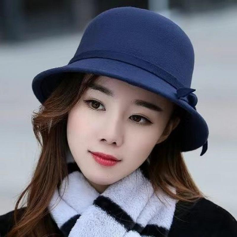 Autumn and winter hat women's fashion British big-brimmed top hat warm woolen hat spring and autumn basin hat outdoor retro felt hat