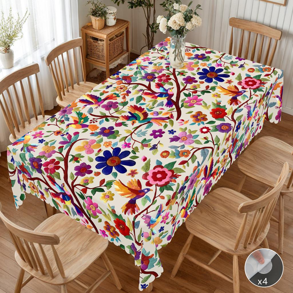 1 Piece Of Mexican-Style Tablecloth, Cinco De Mayo Party Decoration, Mexican Cinco De Mayo Decorative Tablecloth With Bright And Colorful Floral And B