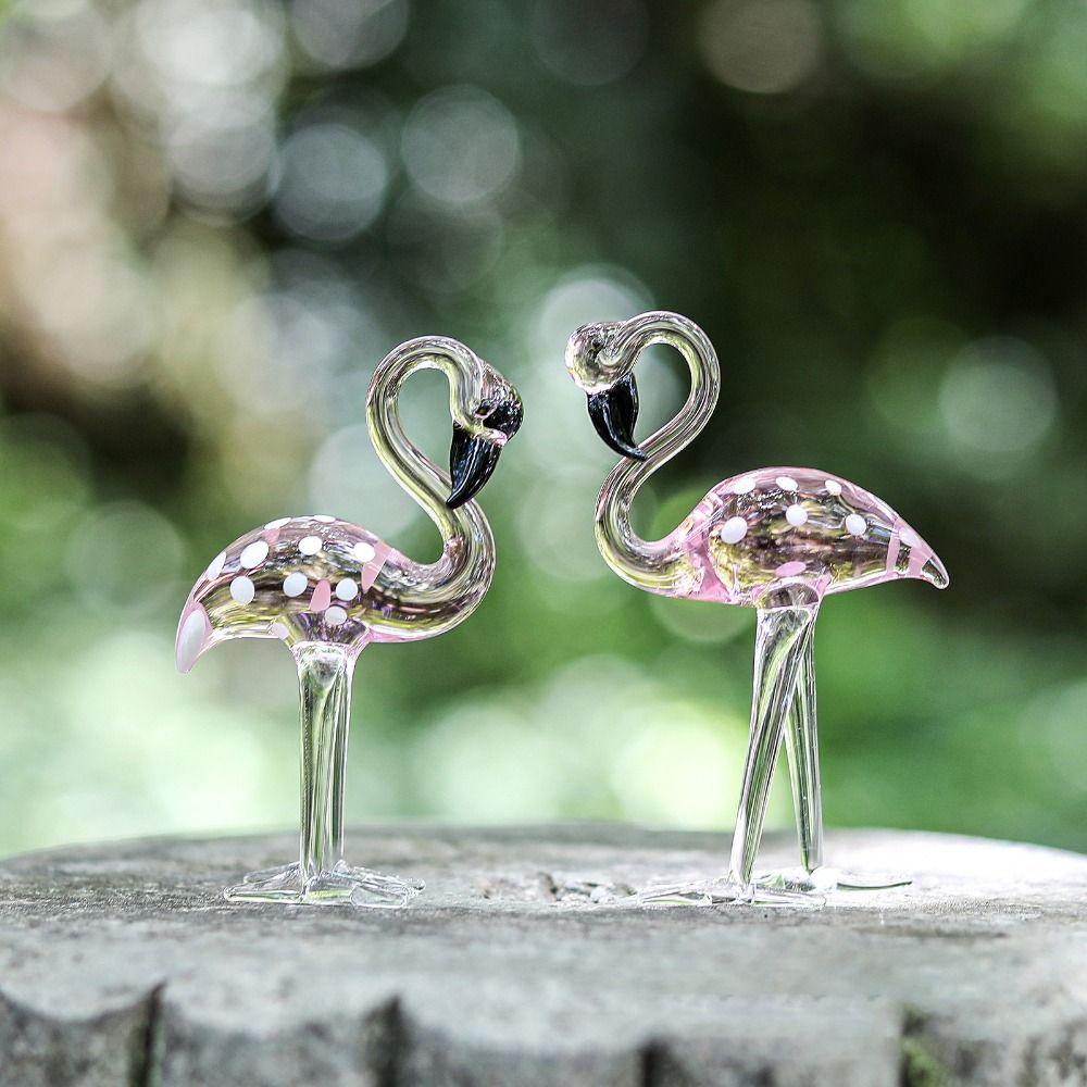 Handmade Art Simulated Pink Flamingo Cute Animal Sculpture Creative Glass Flamingo Figurines Home