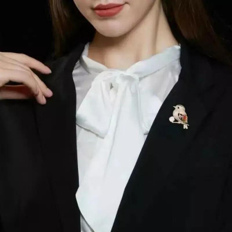 Shiny Rhinestone Cute Bird Corsage Brooch Pins Decorated Clothing Lapel Pin Women Magpie Jewelry