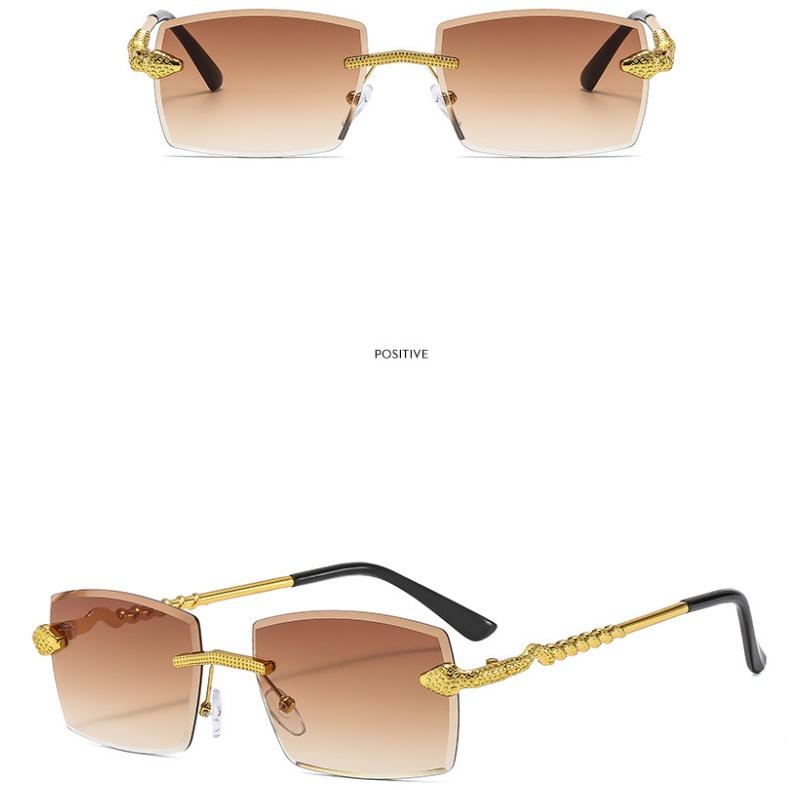Women's Glasses Men Sun-Proof UV Protection Fashion Personality Retro Hip Hop Driving Commuter Street Shooting Snake Rimless Sunglasses