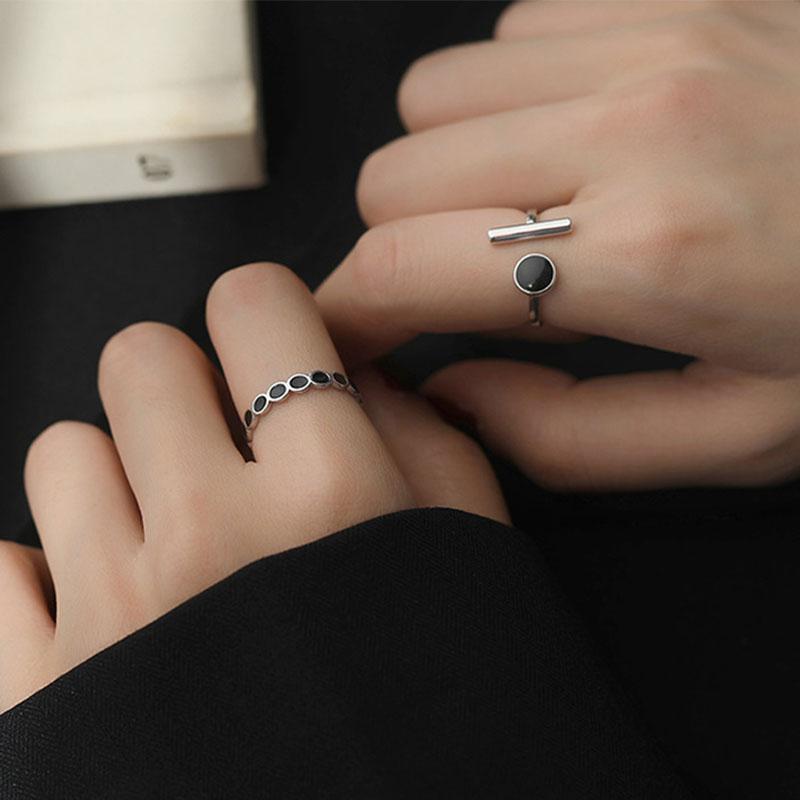 Черное круглое кольцо со стразами для женщин, корейская мода, открытое, регулируемое, ручная работа, подарки для девочек S-R1186
