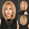 Professional  WIGS Synthetic Short Straight Ash Brown Bob Wig for Women High Density Layered Highlight Blonde Hair Wigs with Neat Bangs