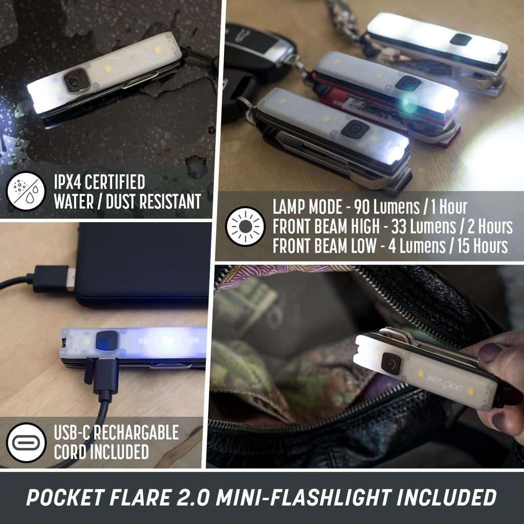 Keyport Pivot 2.0 Essentials Plus Kit - Премиальный органайзер для ключей + Фонарик-брелок + Многофункциональный инструмент-открывалка для бутылок + Все в одном "Потеряно и найдено" Современный