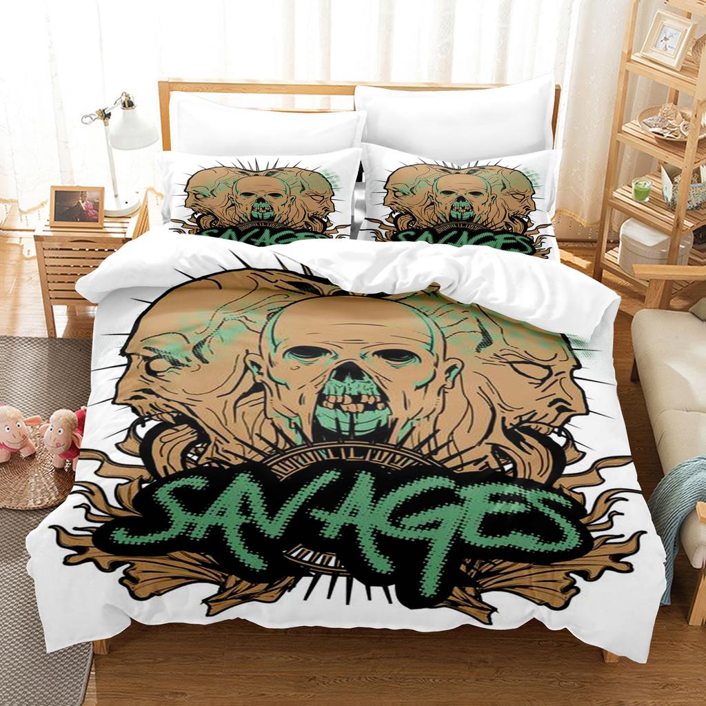 Vintage Pop Goth Reaper Skull Punk Rock Bedding Digital Printing Polyester Cotton Three-Piece Set