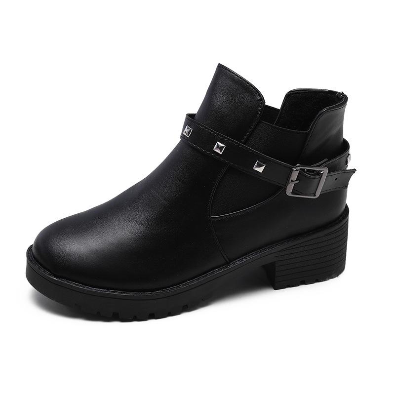 Women's Spring Round Toe PU Snow Boots Casual Short Tube Thick Soled Martin Boot Rivet Knight Shoes 35-40