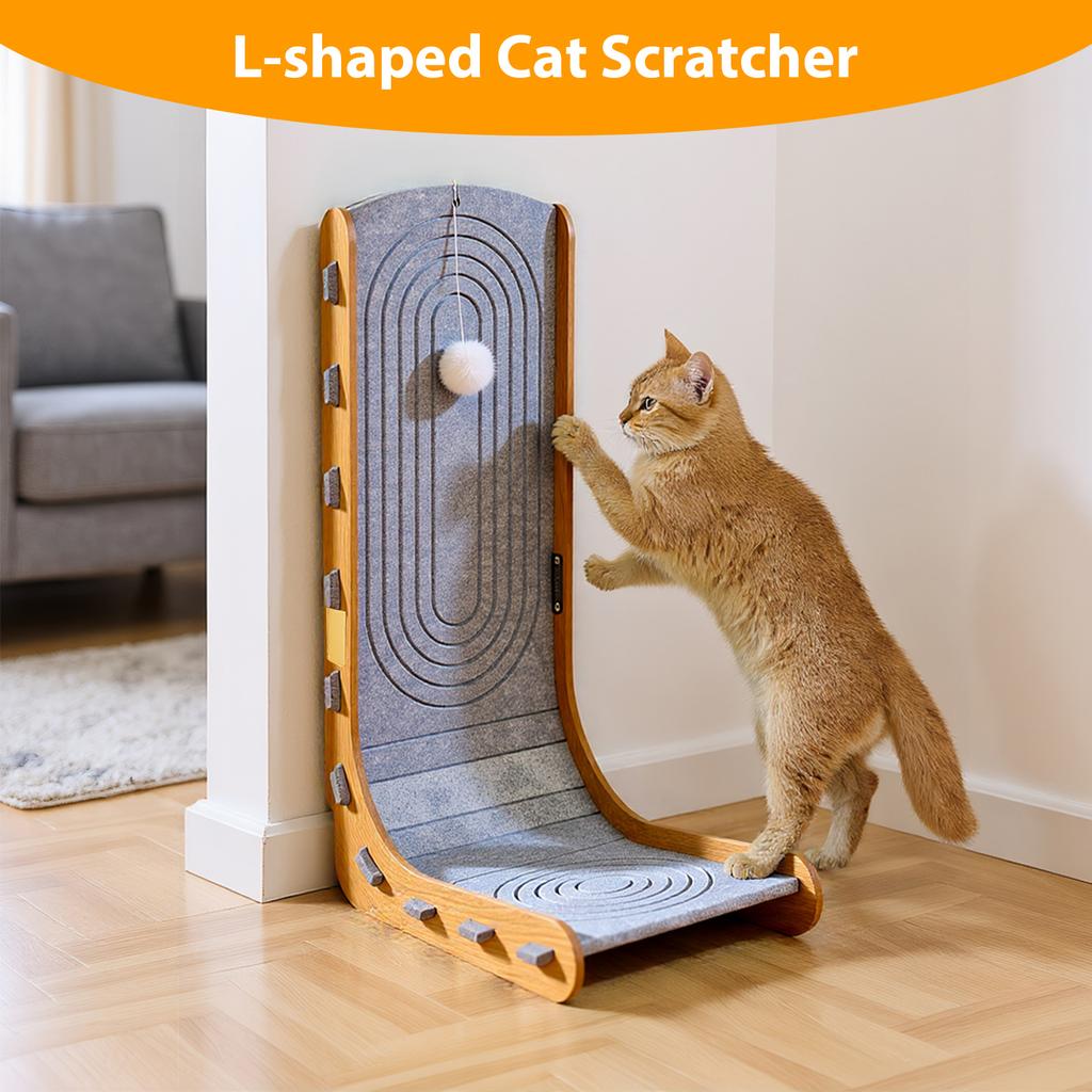 Felt Cat Scratcher with Ball L Shape Cat Scratcher Wall Mountable Furniture Protector for Pet Toy