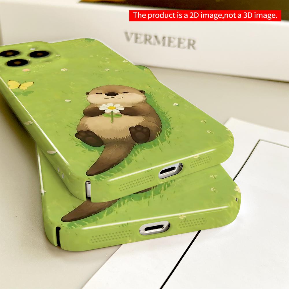 Adorable Otter Holding Daisy in Green Meadow All inclusive film hard phone case, compatible with iPhone 18 Pro Max 17 16 15 14 13 12 11