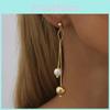 2023 Trendy Asymmetrical Earrings Gold Chain Faux Pearl Dangle For Women