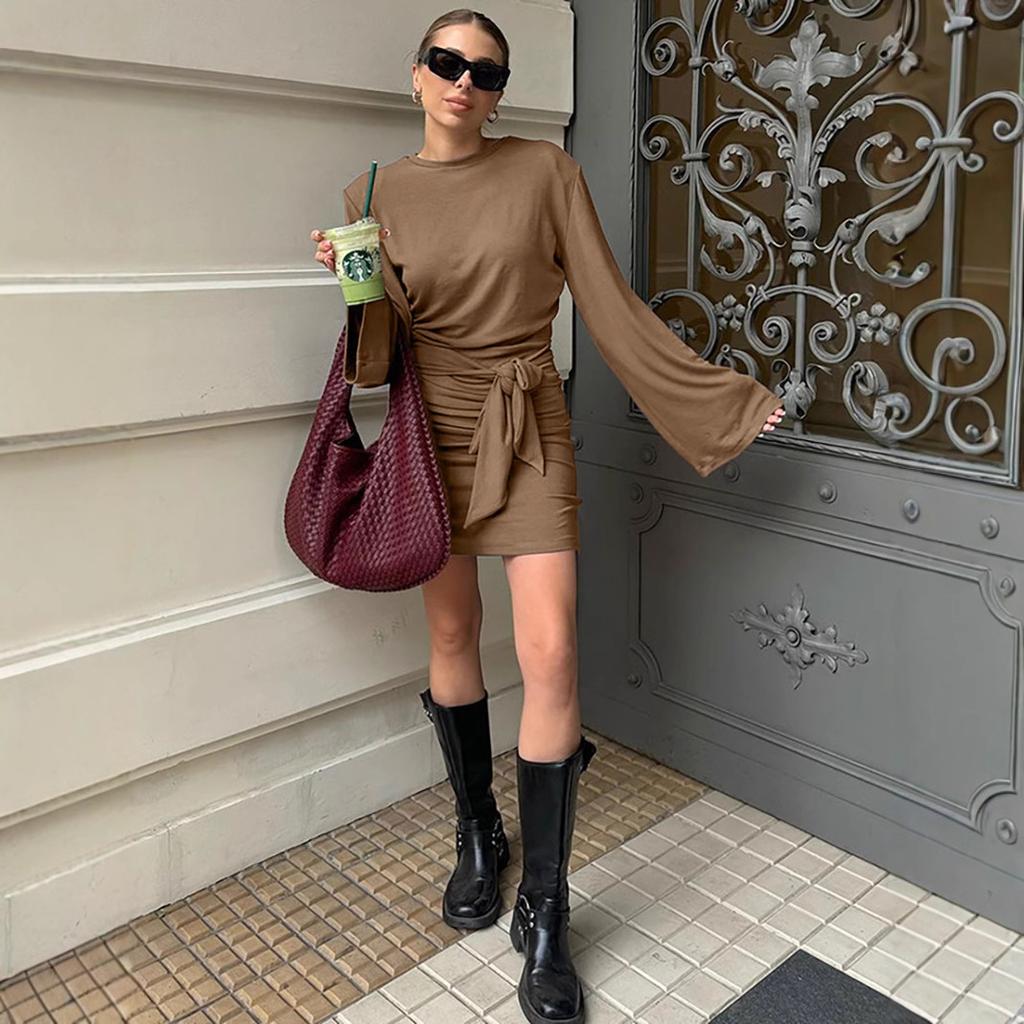 European And American New Waist Lace-Up Dress Spring And Summer Sexy Fashion High-Waisted A-Word Dress