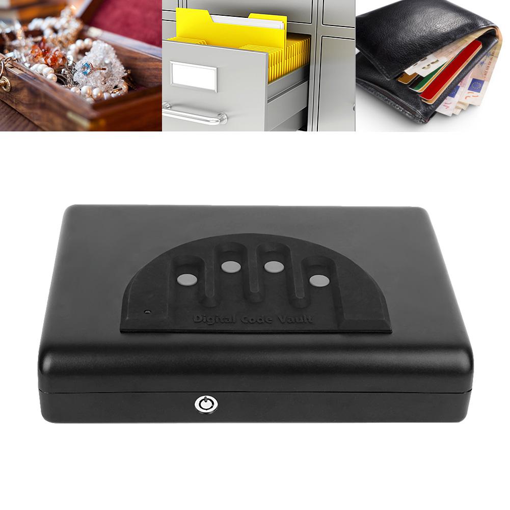 Portable Safe Valuables Jewelry Storage Box Digital Password and Spare Key Lock