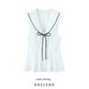 Kaslead New Arrival Women's Clothing Fashion Style Fashion Bowknot Trim Poplin Tops 3152006