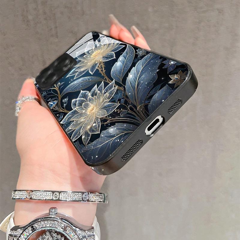 Светящийся Цветочный Узор Закаленное Стекло Чехол Для Телефона Для iPhone 17 16 15 14 Pro Max 13 12 11 Pro 16E 17Air 7 8 Plus XR XS X Чехол