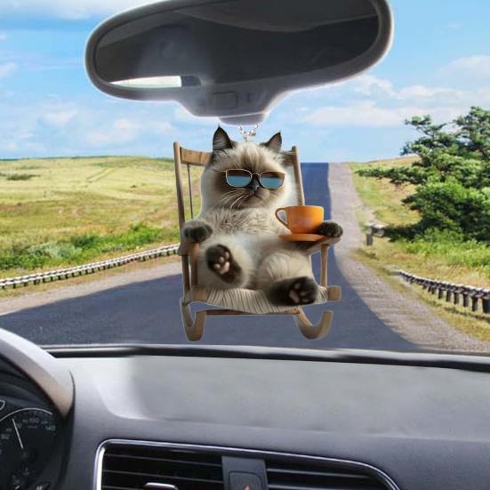 Кресло-качалка, подвесное украшение в виде кота, домашняя рождественская елка, зеркало заднего вида автомобиля, 2D, плоский акриловый котенок, подвесное украшение, мультяшное животное, кулон