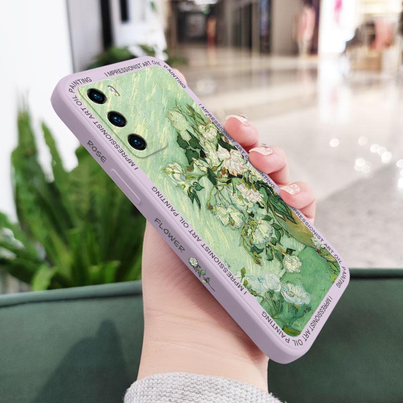 Oil Painting Rose Phone Case For Huawei P40 P50 P30 P20 Pro Lite Nova 5t Y7A Mate 50 50E 40 30 20 Pro Lite Cover