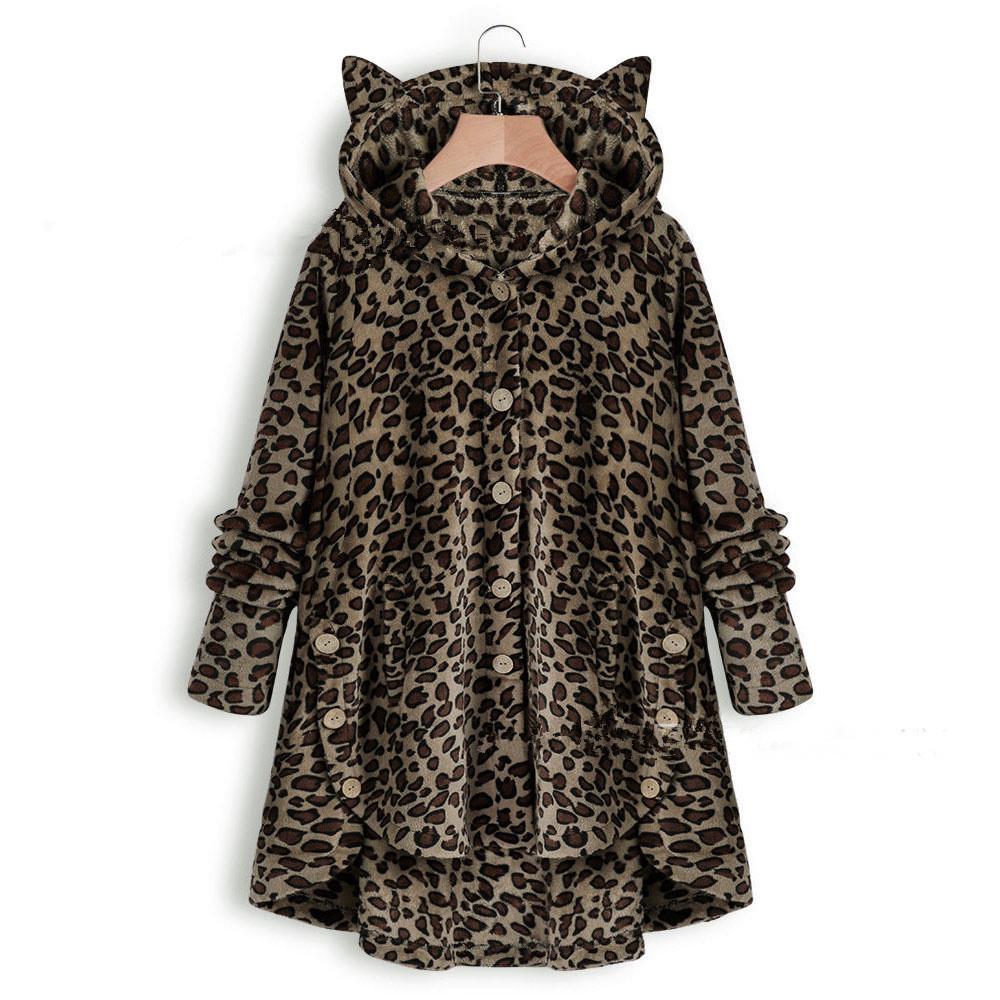 Осень И Зима Пуговичный Худи С Кошачьими Ушками Плюшевый Топ Неправильный Однотонный Жакет Женский