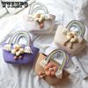 Women's Handbag Cotton Rope Tote Bag Hundred Tote Bag Flowers Straw Bag Rainbow Handle